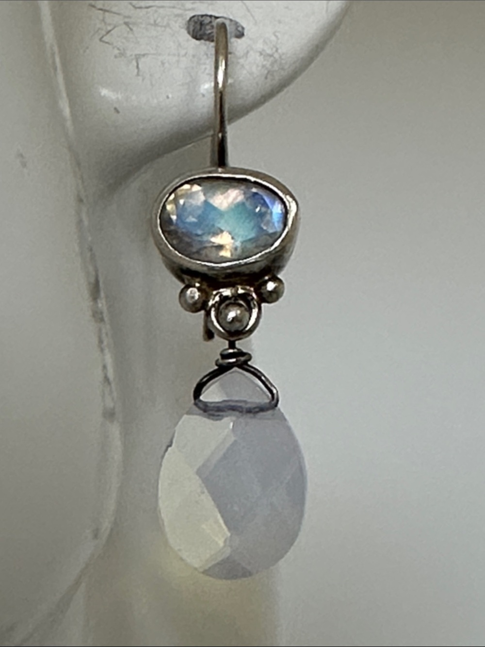 Sterling Silver Iridescent Opalite Drop Earrings - White Opal Teardrop